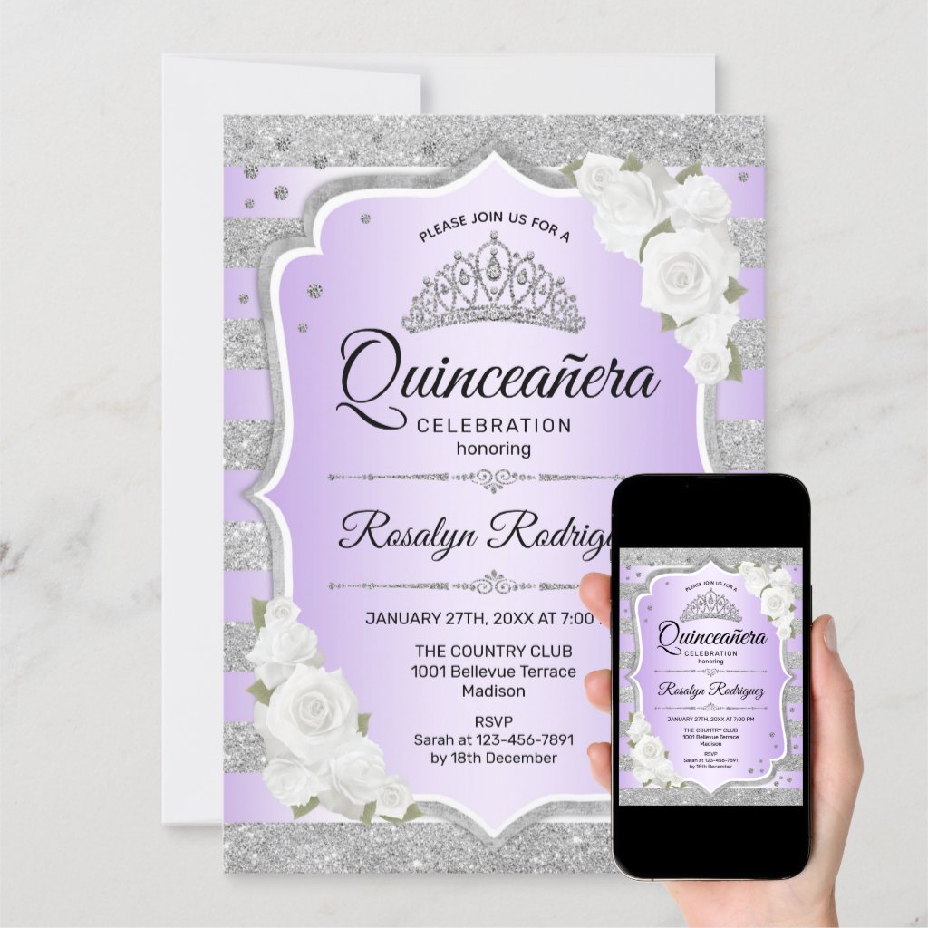 Silver Purple Quinceanera Invitation
