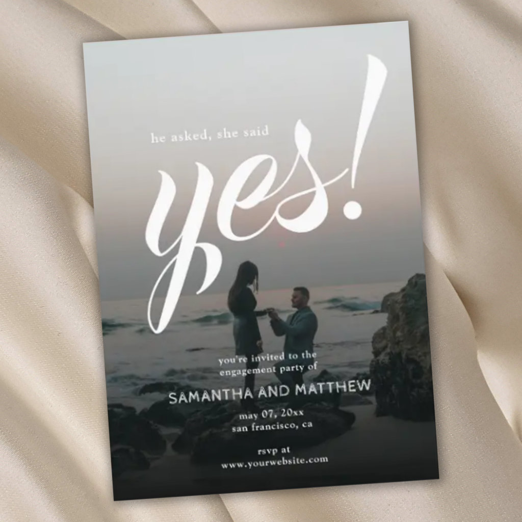 Simple Rustic She Said Yes Photo Engagement Party Invitation
