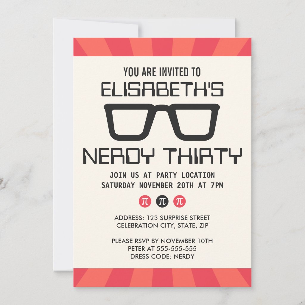 Nerdy thirty birthday party with geeky glasses invitation