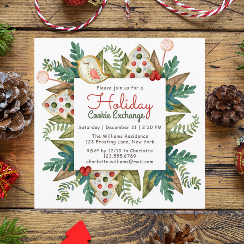 Christmas Watercolor Holiday Cookie Exchange Invitation