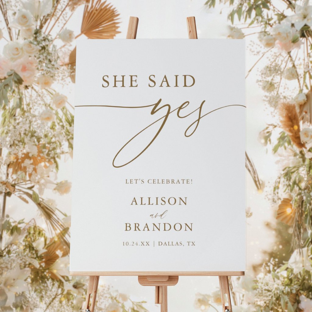 Gold Calligraphy Rustic She Said Yes Engagement Foam Board