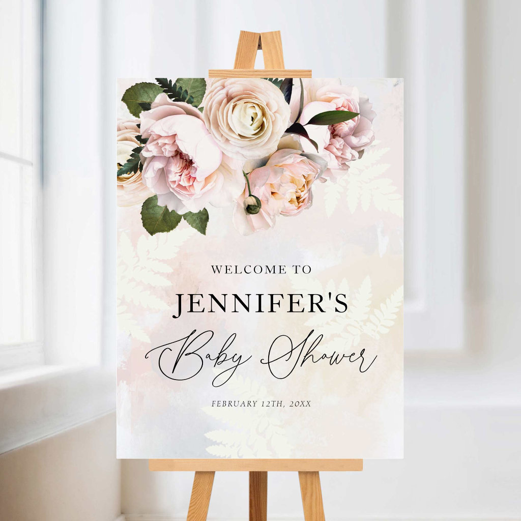 Blush Pink Floral Baby Shower Welcome Sign