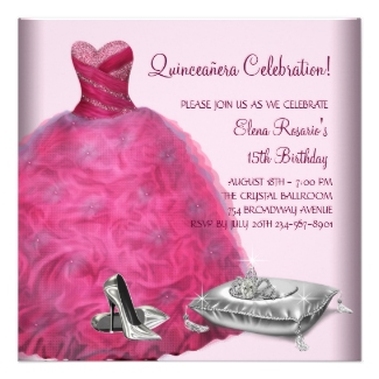 Pink Ball Gown High Heel Shoes Pink Quinceanera Personalized Announcements