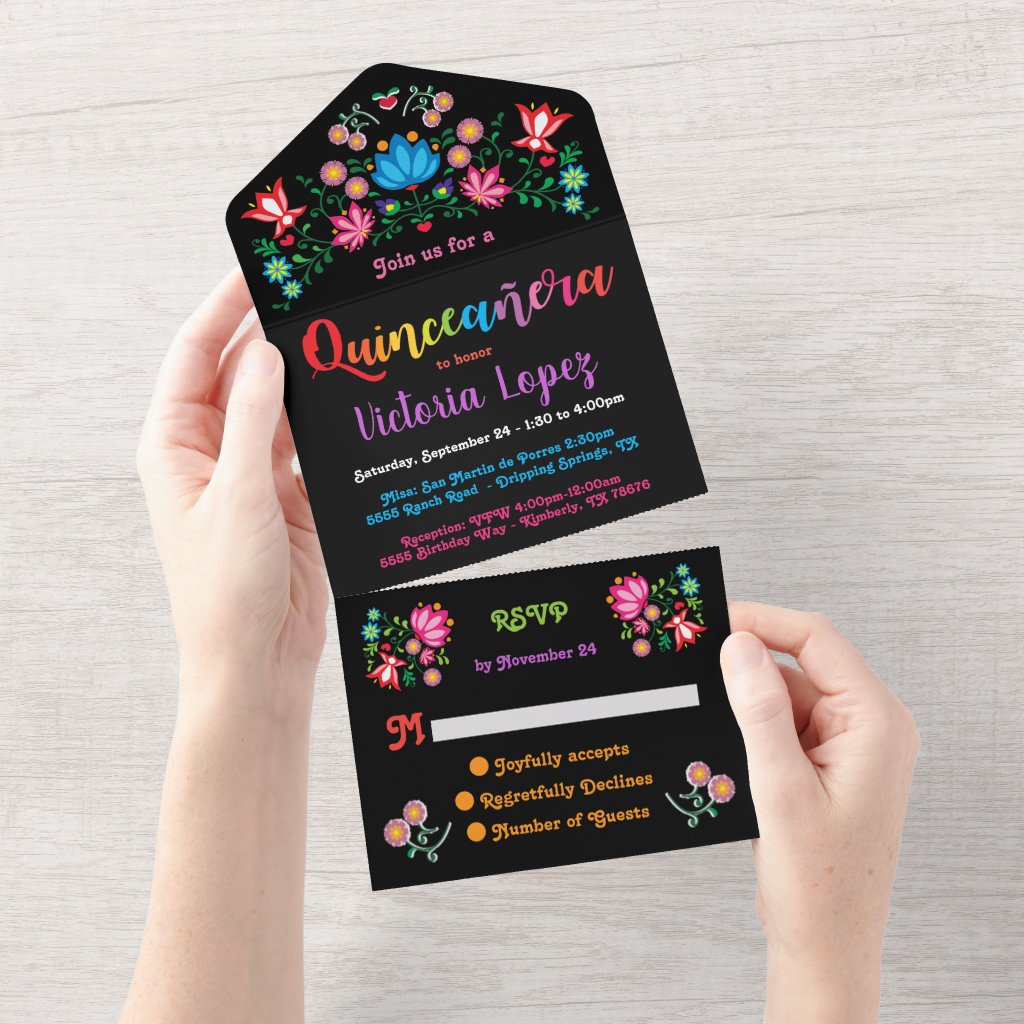 Quinceanera 15th Floral Birthday Party All In One Invitation