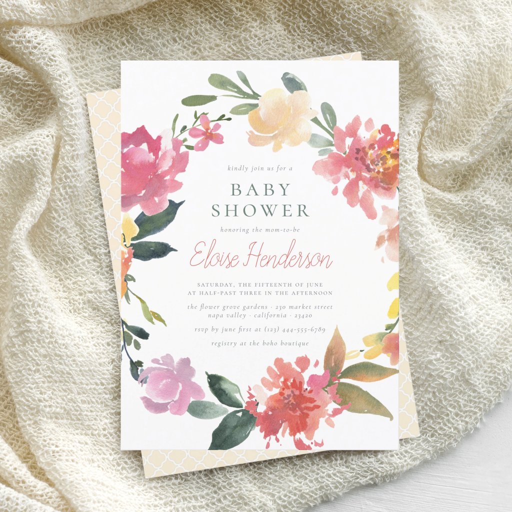 Spring Flowers | Elegant & Simple Girl Baby Shower Invitation