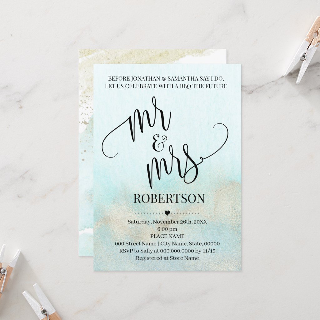 Teal with Gold Before I do Mr & Mrs Couples Shower Invitation