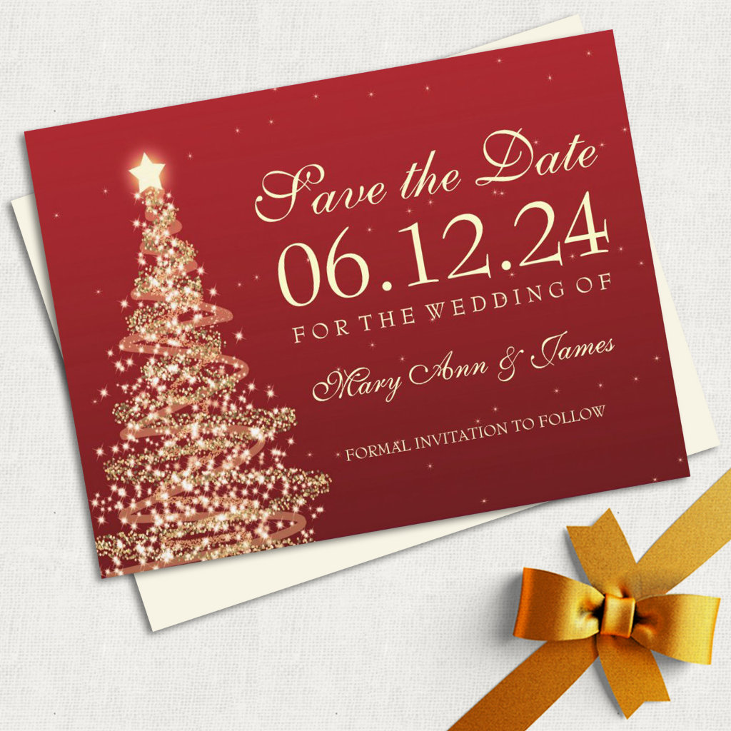 Elegant Christmas Save The Date Red Gold Announcement Postcard