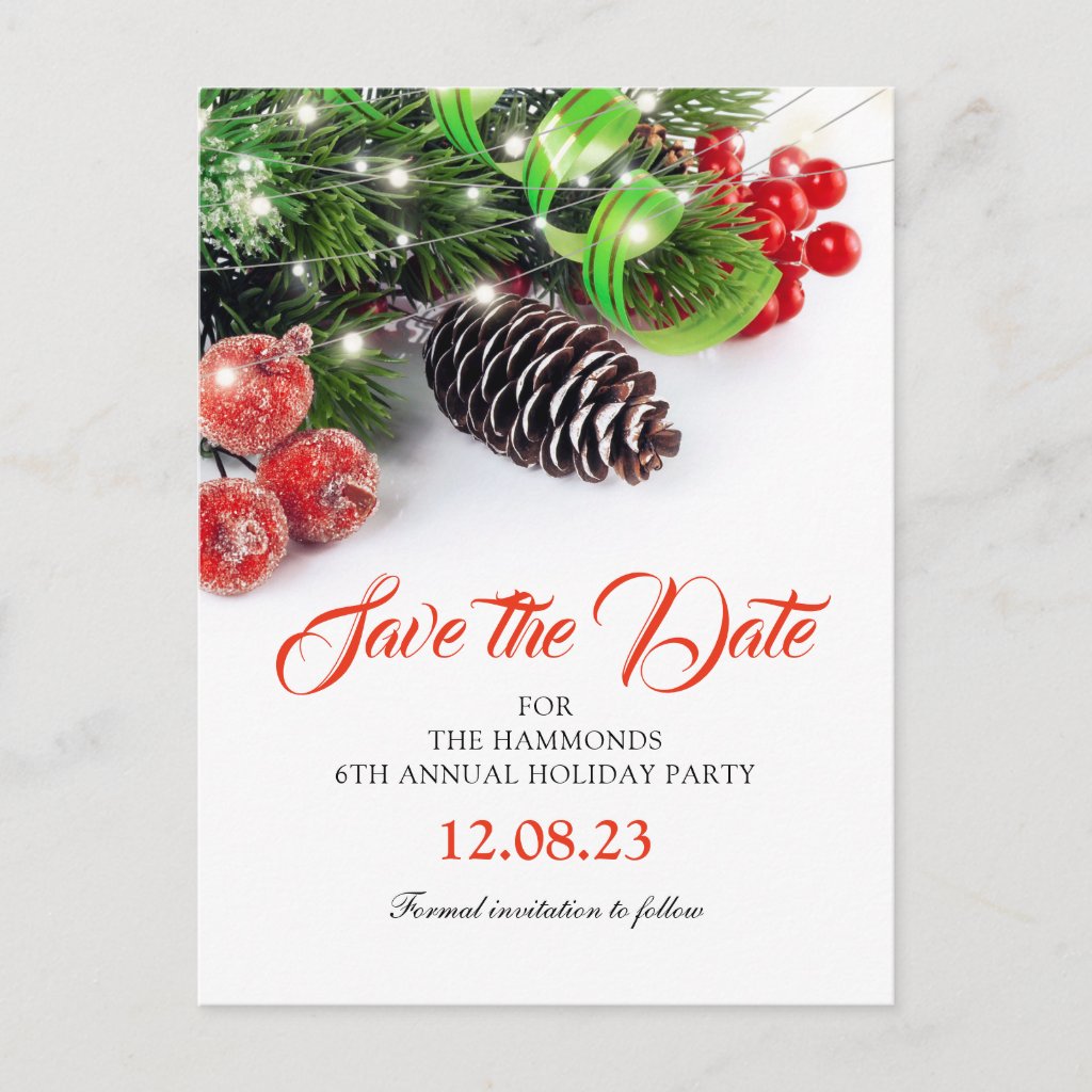 Traditional Christmas Holiday Party Save the Date Announcement Postcard