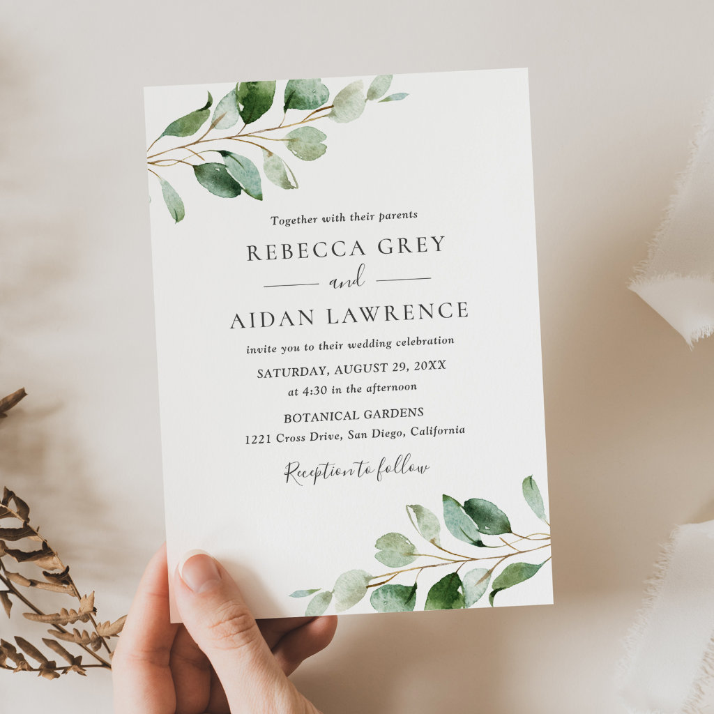 Botanical wedding invitations with watercolor illustrations