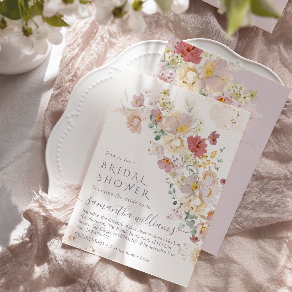 Watercolor Wildflower Purple Spring Bridal Shower Invitation
