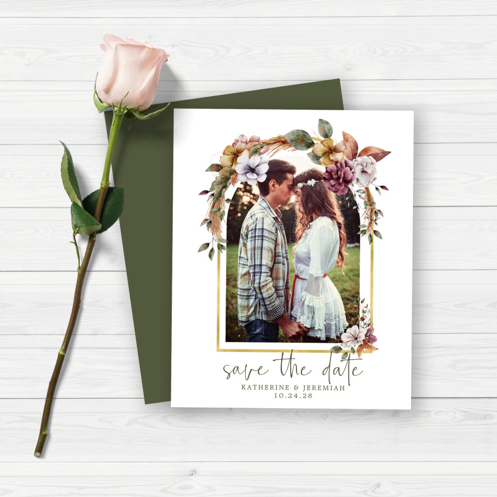 Budget Boho Floral Arch Photo Save the Date