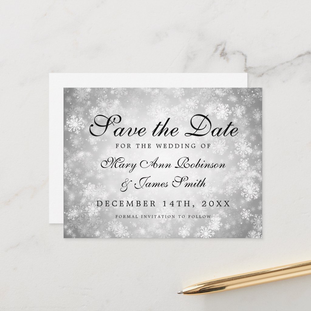 Silver Winter Wonderland Elegant Save The Date Announcement Postcard