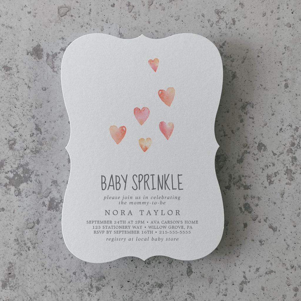 Watercolor Hearts Girl Baby Sprinkle Invitation