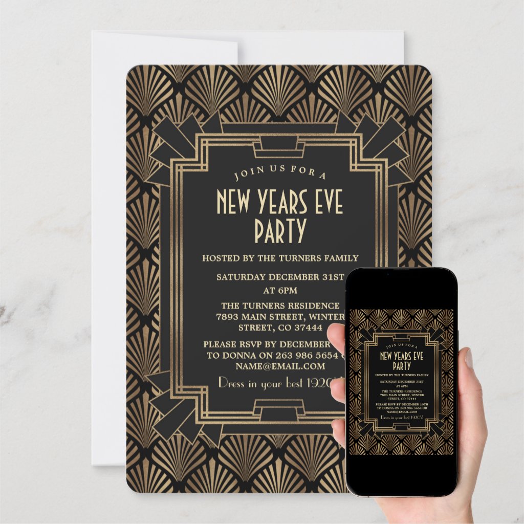 Glam Roaring 1920's Great Gatsby New Year's Eve Invitation