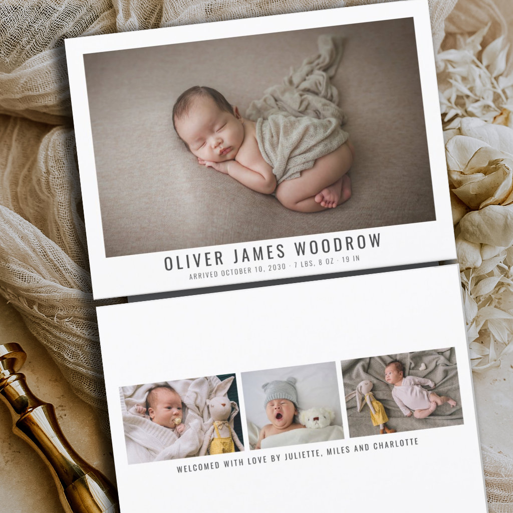 Modern Baby Boy Photo Collage Birth Announcement