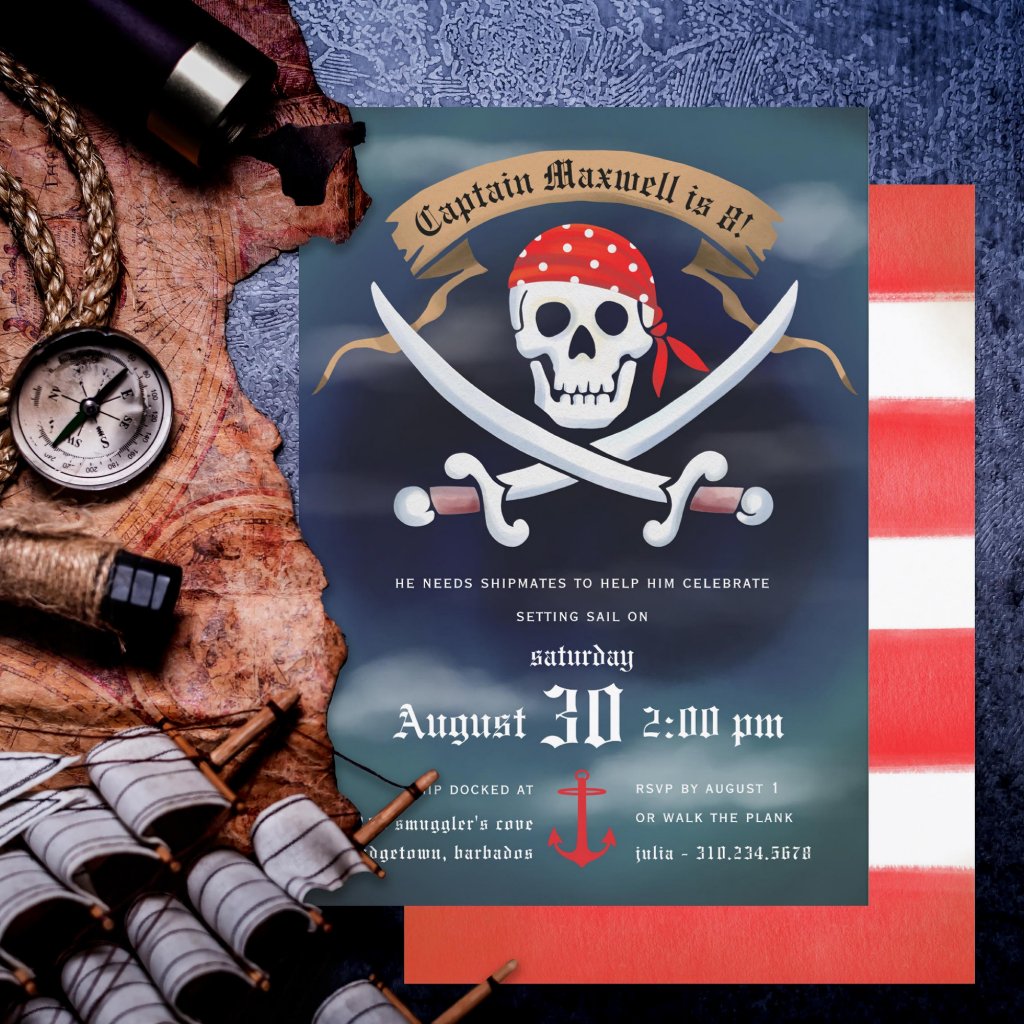 Jolly Roger Pirate Birthday Party Invitation