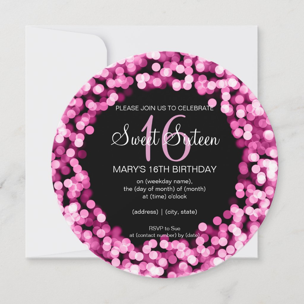 Sweet Sixteen Party Sparkling Lights Pink Invitation