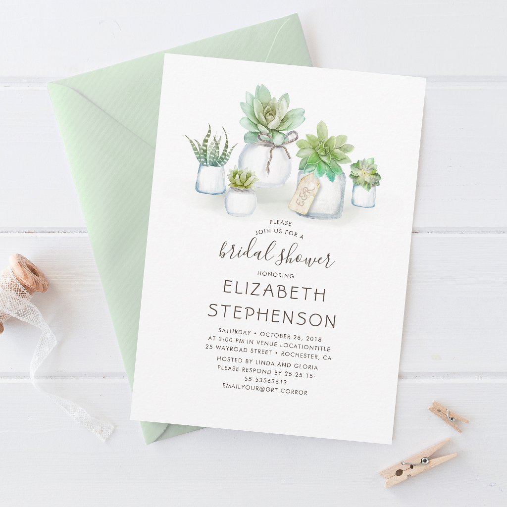Mini Succulents Mason Jars Rustic Bridal Shower Invitation