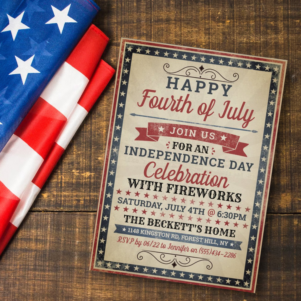 Vintage 4th Of July Independence Day Party Invitation