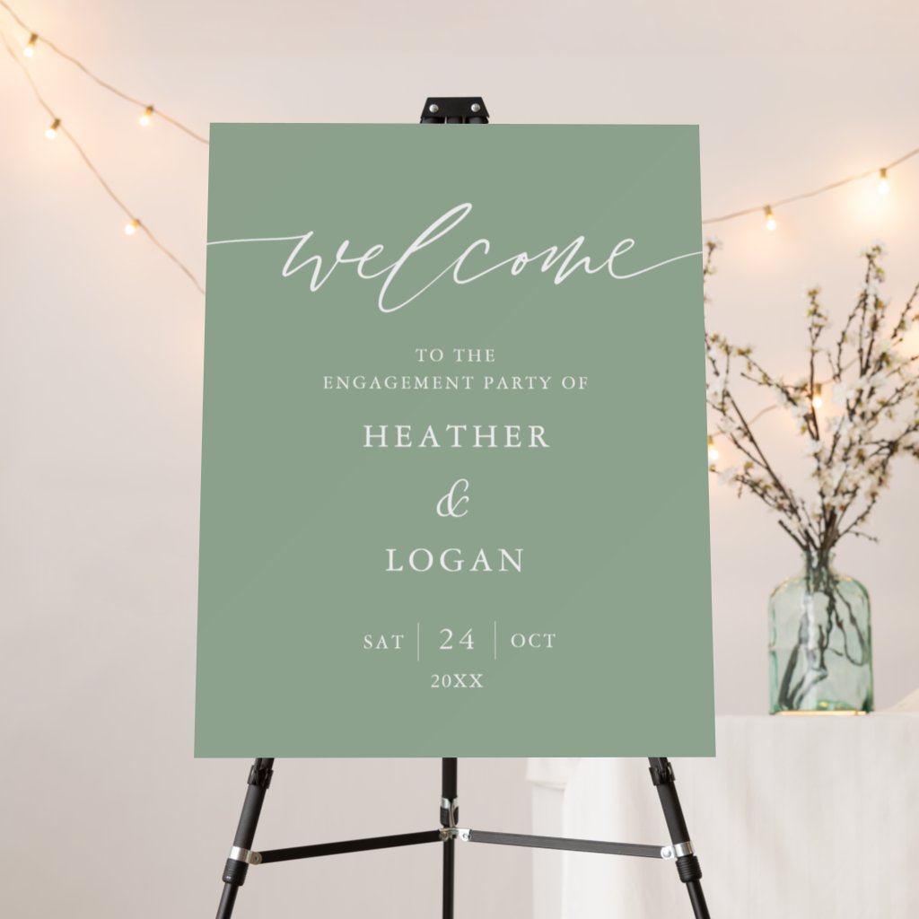Sage Green Welcome To The Engagement Party Welcome Foam Board