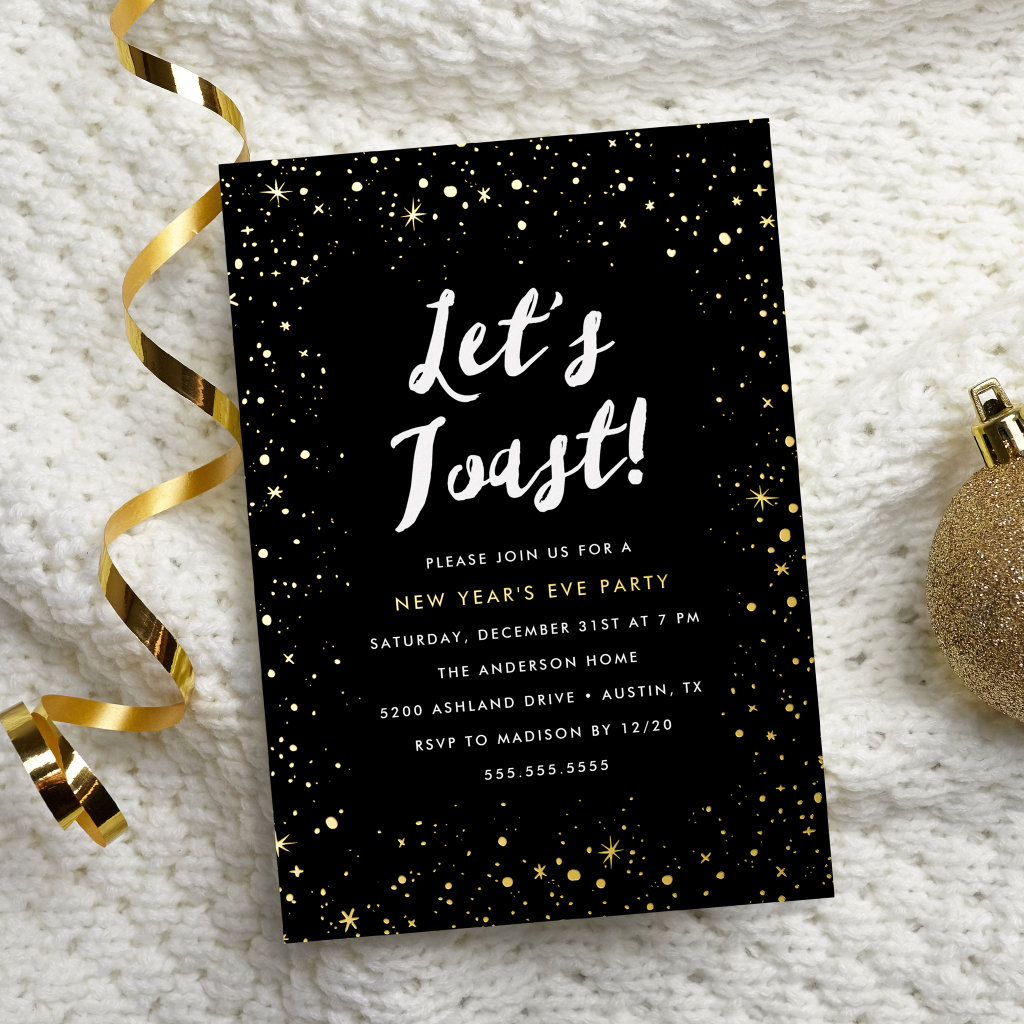 Let's Toast New Year Party Foil Invitation