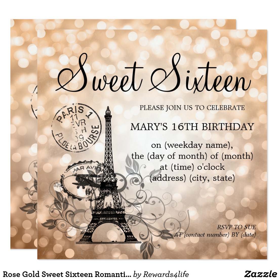 Paris Sweet Sixteen Invitations 