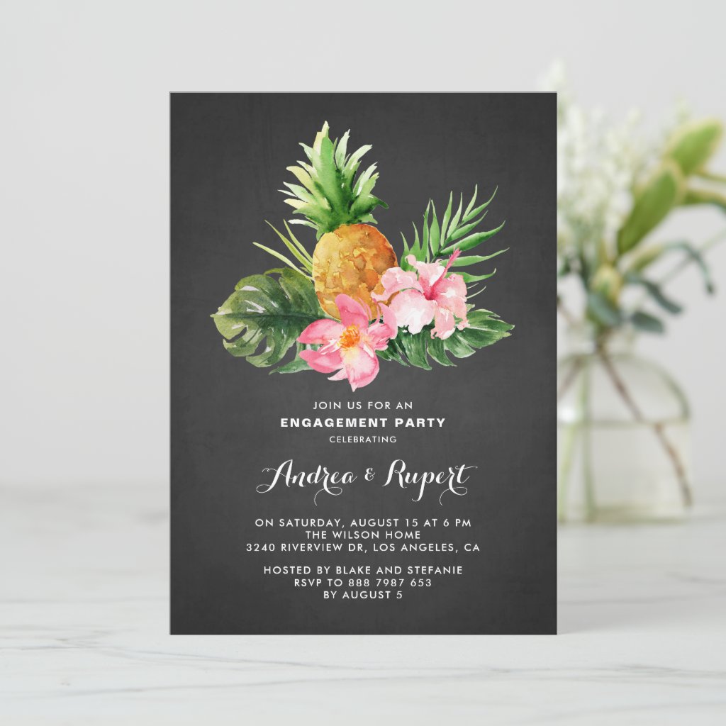 Tropical Pineapple Chalkboard Engagement Party Invitation