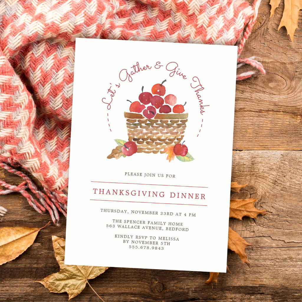 Apples and Gingham Thanksgiving Dinner Invitation