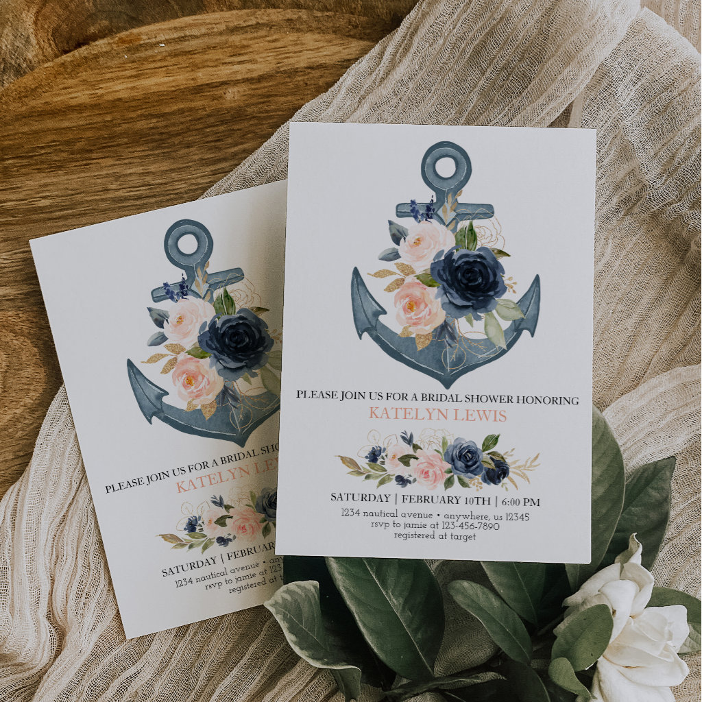 Nautical Bridal Shower Invitation with Florals