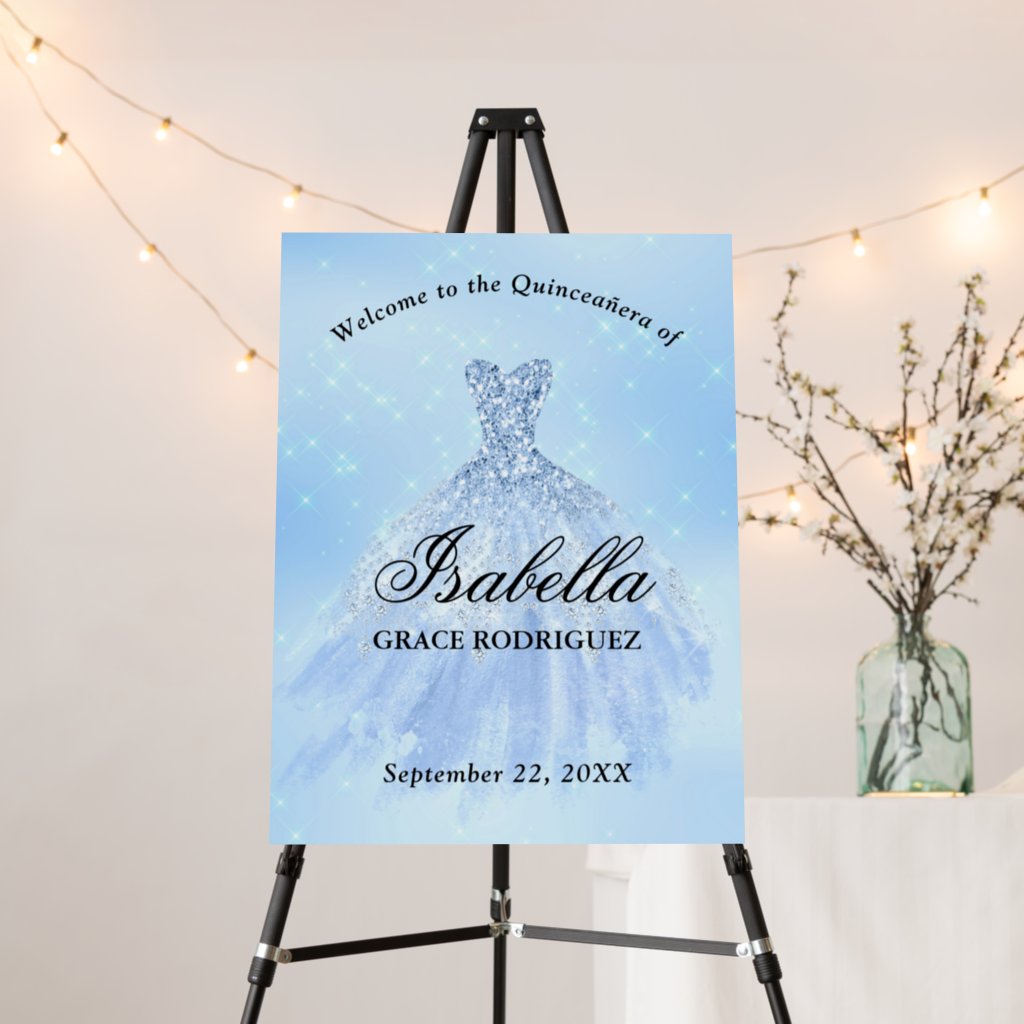 Baby Blue Dress Quinceanera Welcome Sign