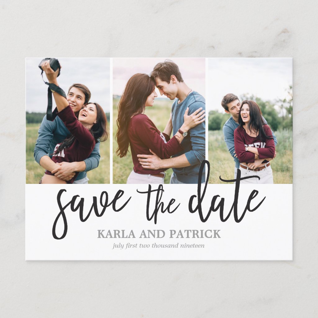 Romantic Script Photo Collage Save The Date Announcement Postcard