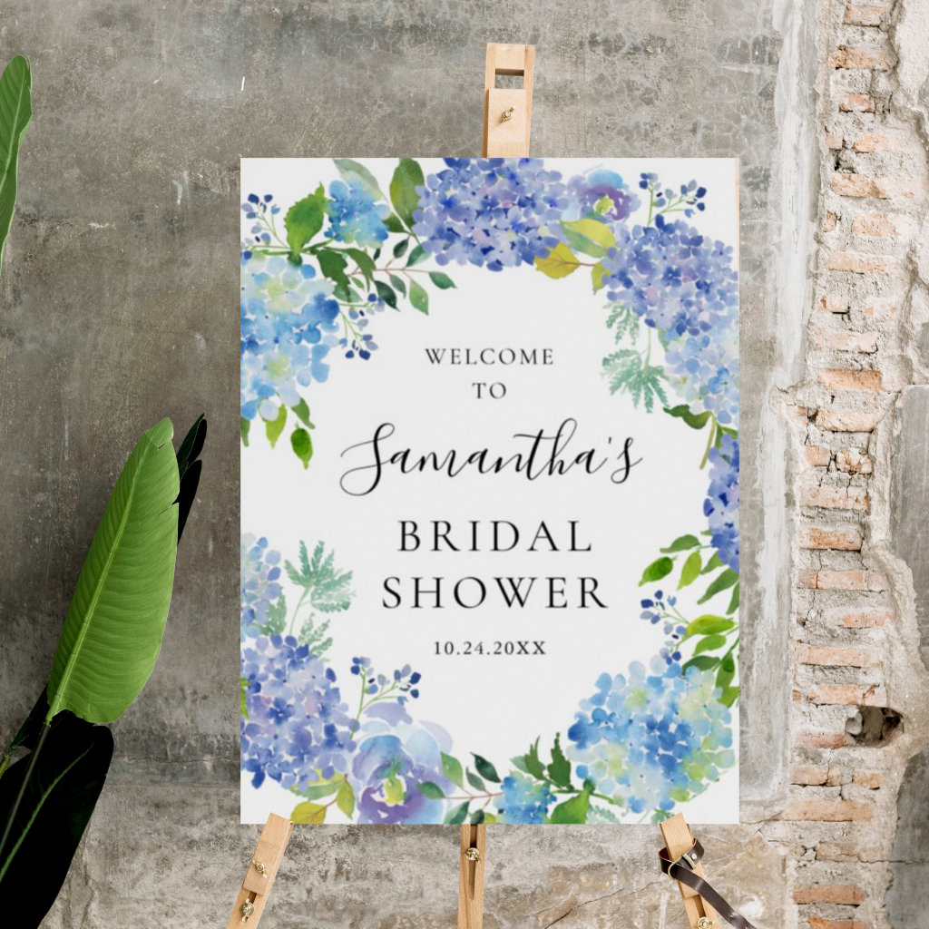 Rustic Blue Watercolor Hydrangea Bridal Shower Foam Board