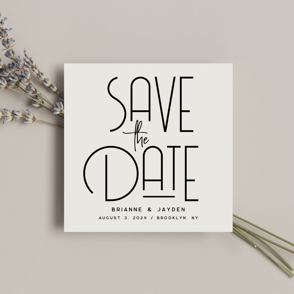 Modern Square Typography Art Deco Save The Date