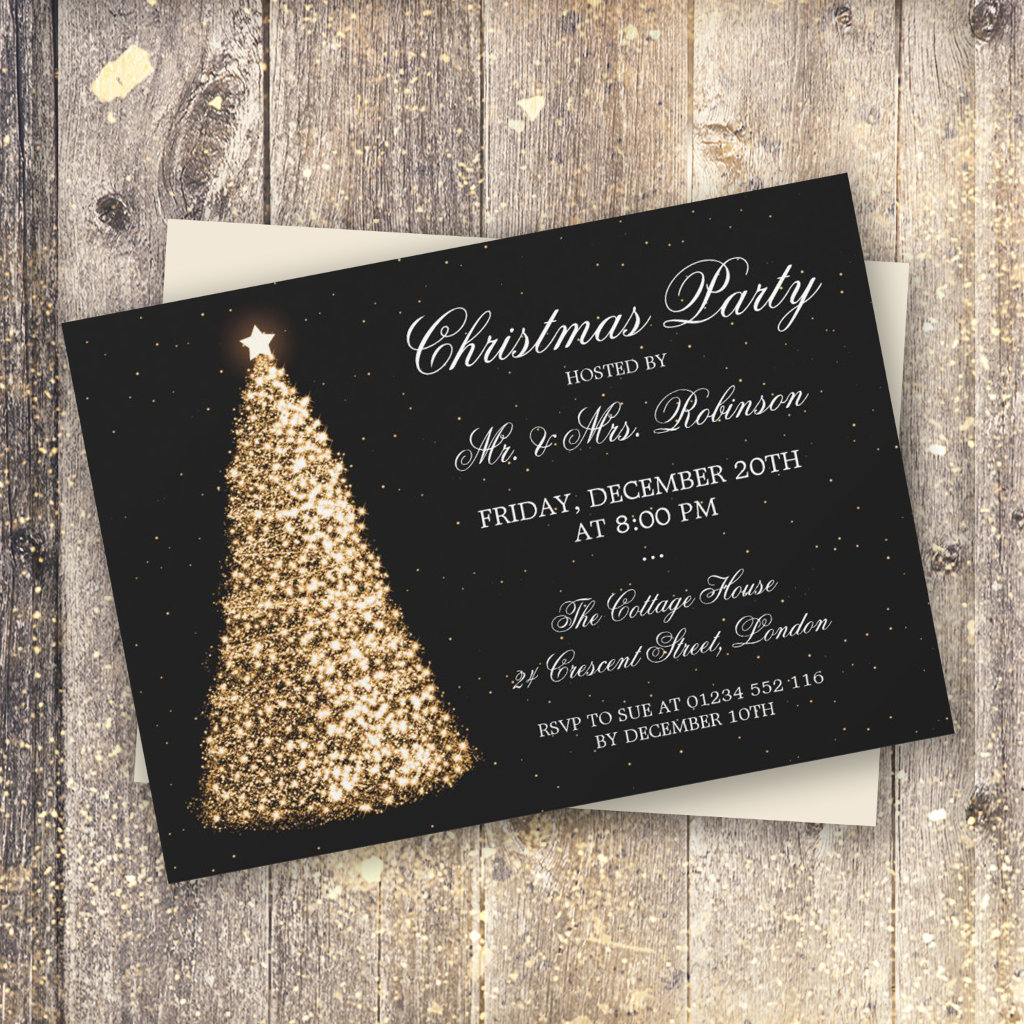 Elegant Gold Christmas Tree Holiday Party Invitation