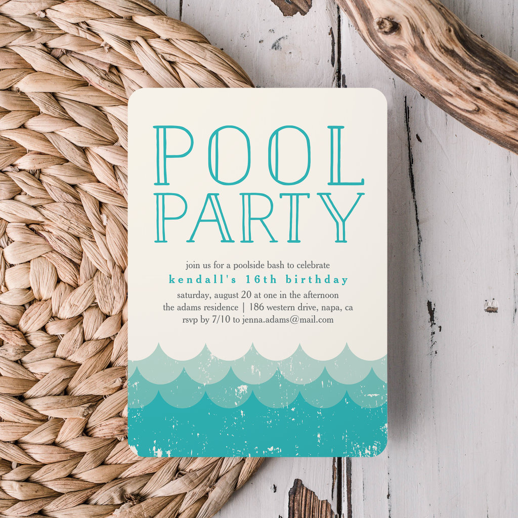 Vintage Waves Pool Party Invitation