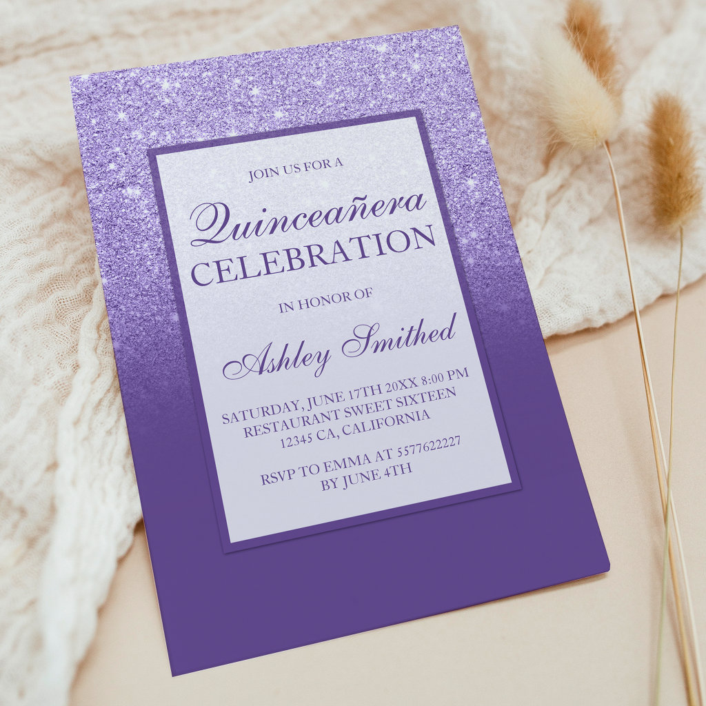 Faux purple elegant chic Quinceañera Invitation