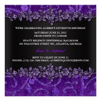 Purple Glitter Velvet Floral Quinceanera Invite