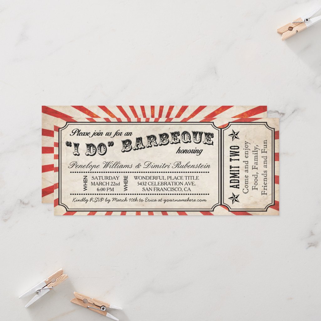 I DO BBQ Vintage Ticket Invitations