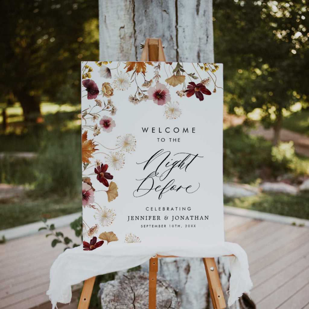 Burgundy Boho Floral Welcome to the Night Before Foam Board