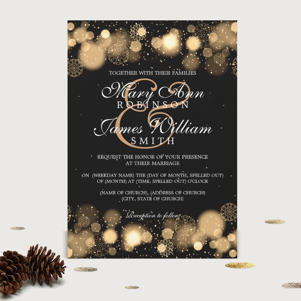 Elegant Winter Wedding Gold Lights Invitation