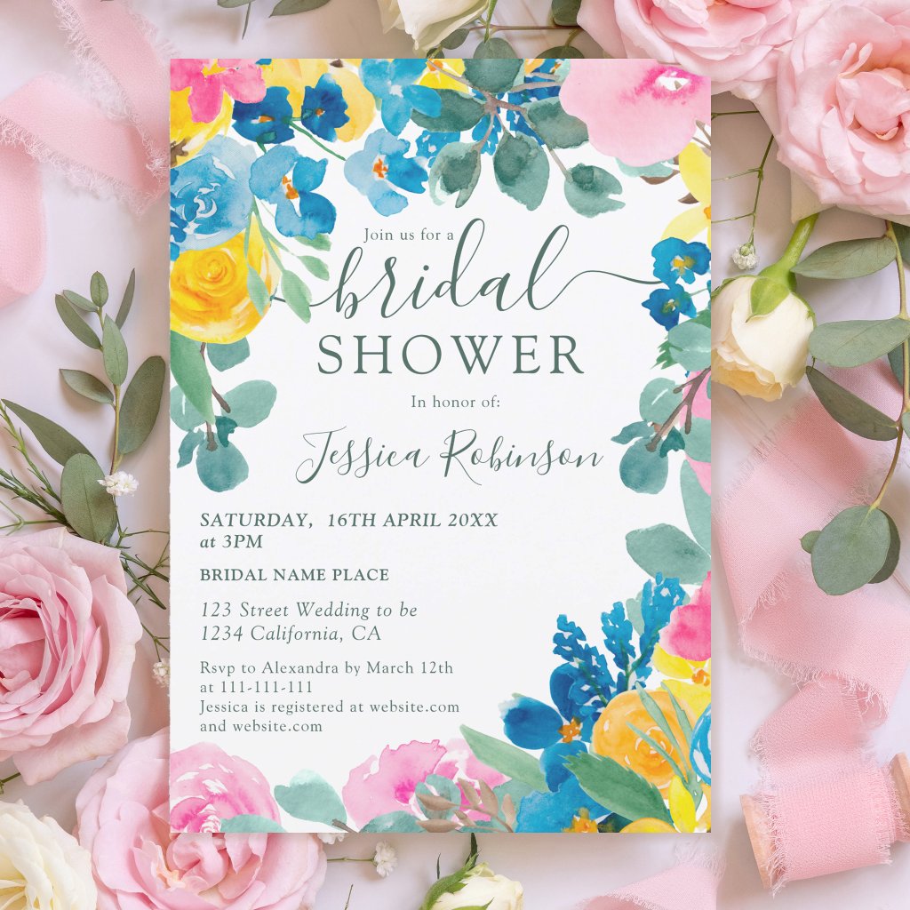 Rustic green summer floral photo bridal shower invitation