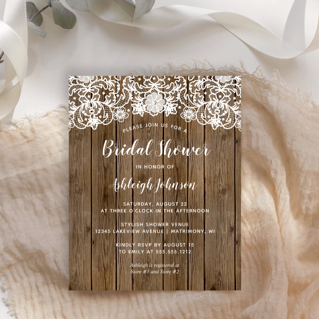 Budget Rustic Wood Lace Bridal Shower Invitation