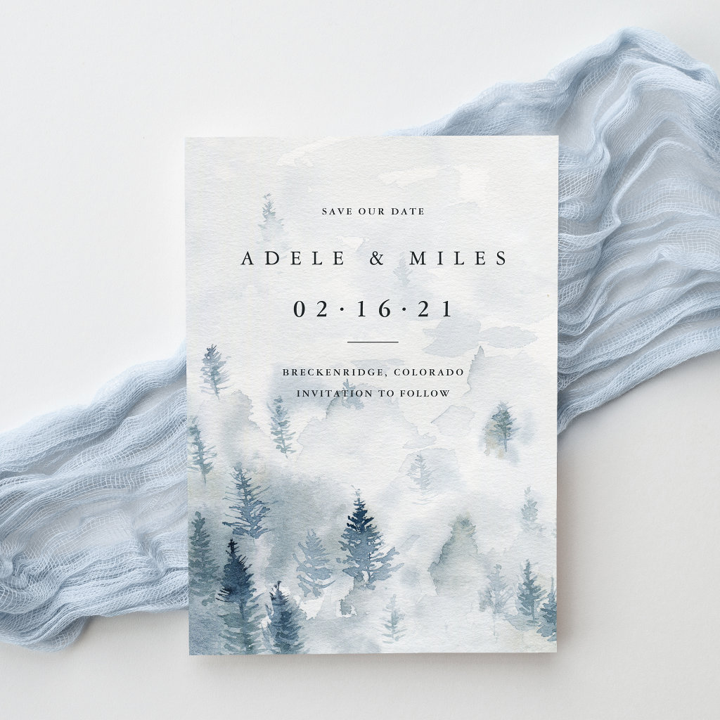 Winter Reverie | Watercolor Forest Save the Date