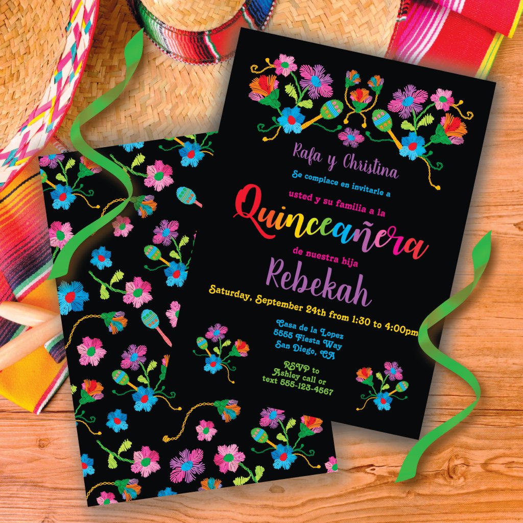 Quinceañera Fiesta Birthday Party with embroidery Invitation