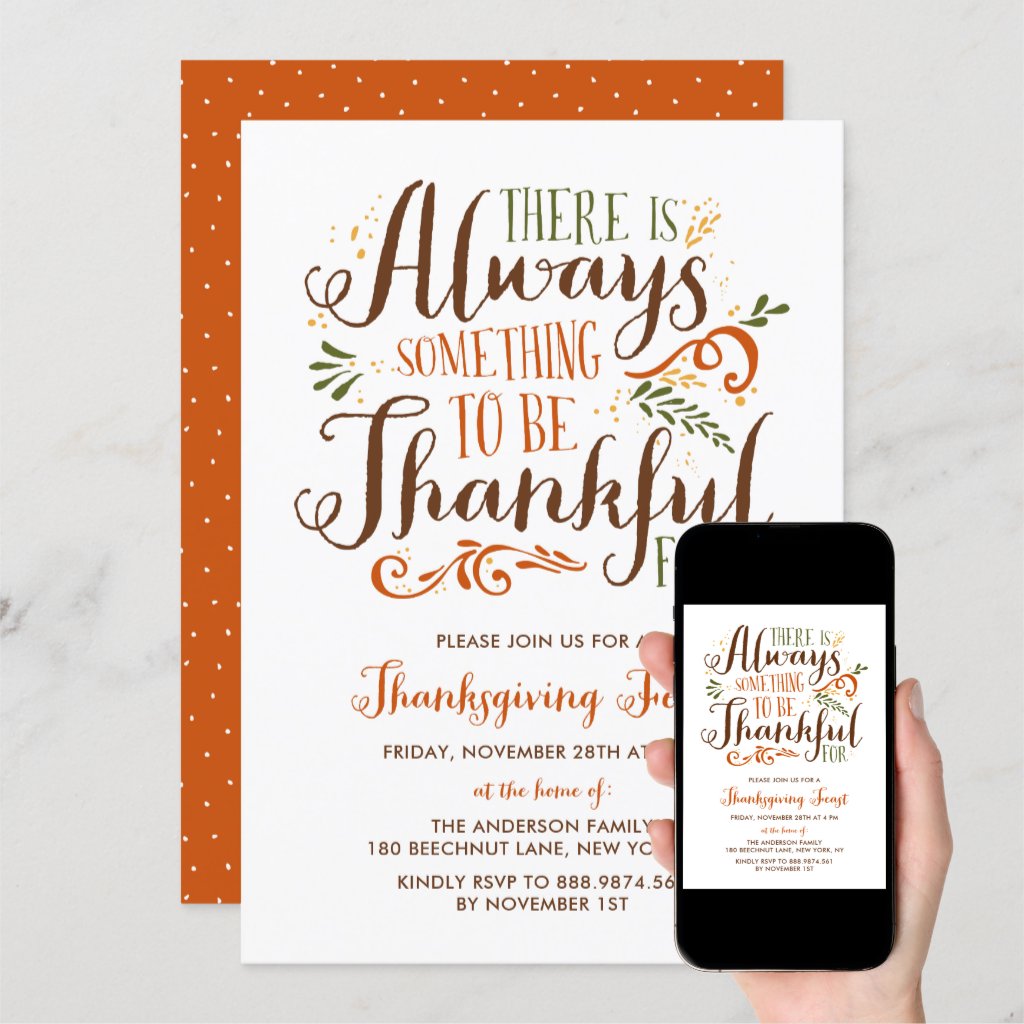 Be Thankful Whimsical Thanksgiving Invitation