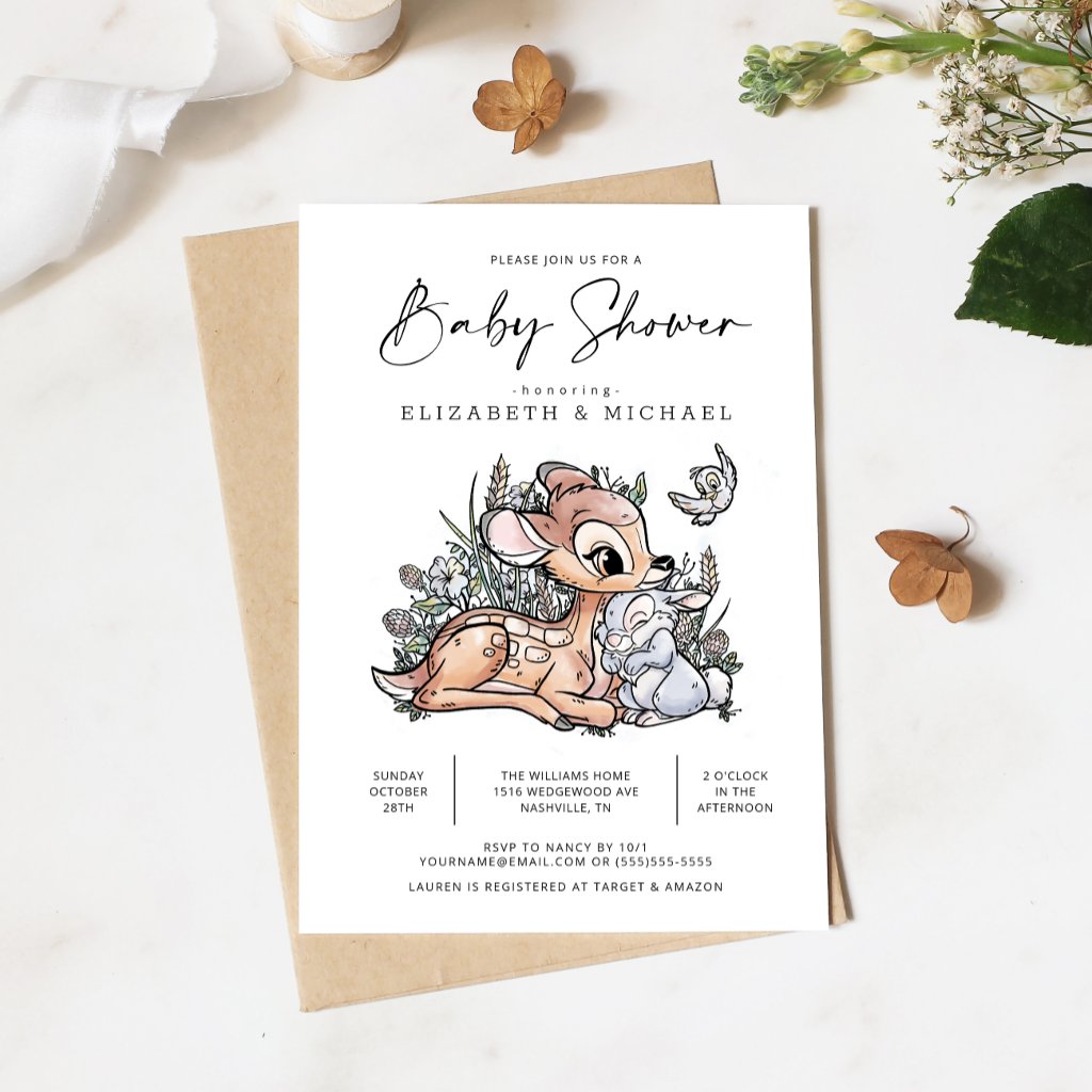 Bambi Woodland Watercolor Baby Shower Invitation