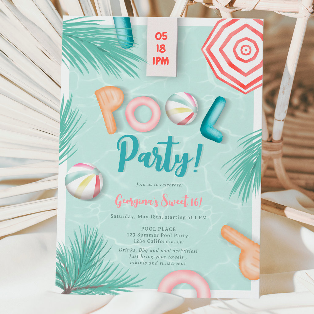 Top 10 Sweet 16 Pool Party Birthday Invitations