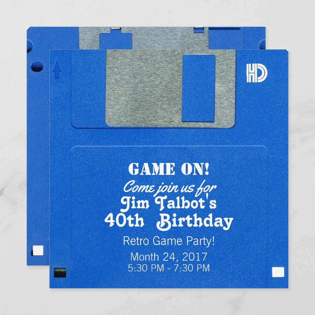 Custom Retro Game Birthday Invite Floppy Disk 3.5Picture