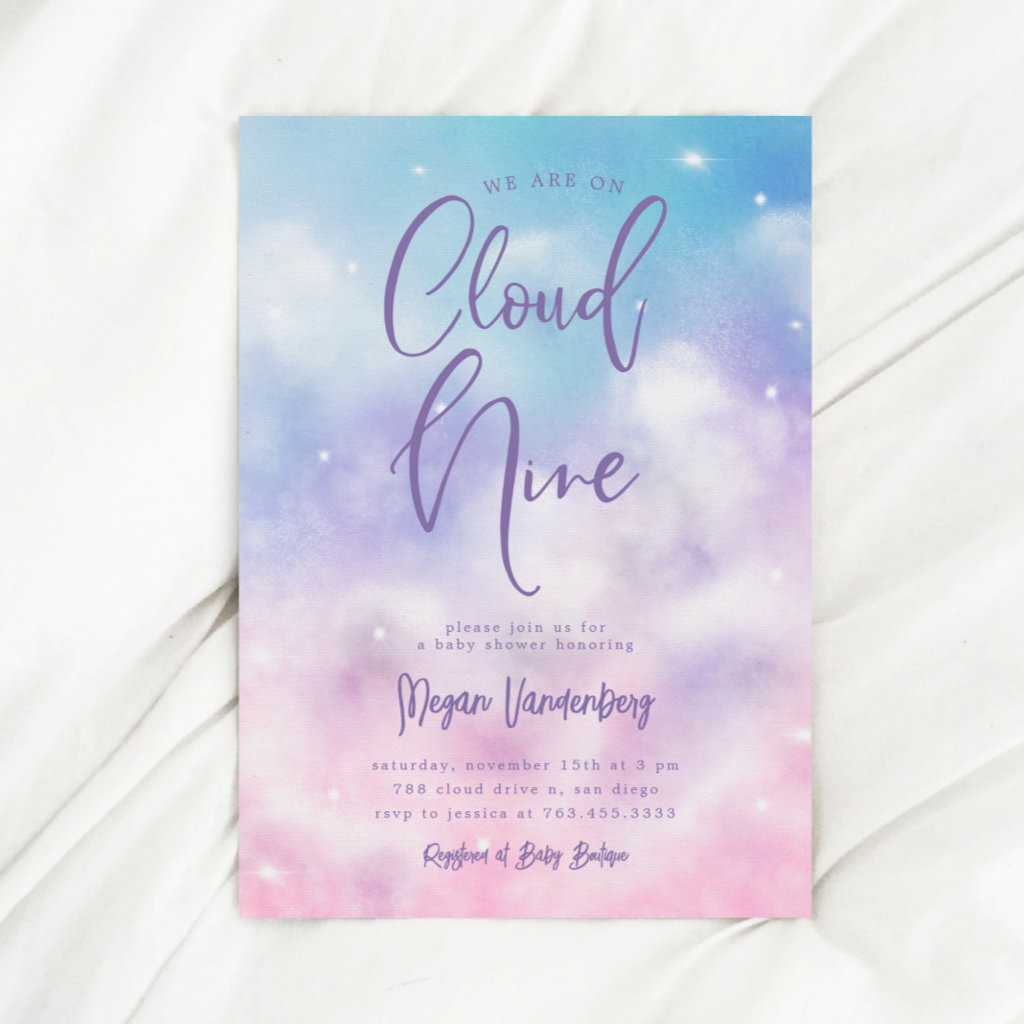 Cloud Nine Girl Baby Shower Invitation