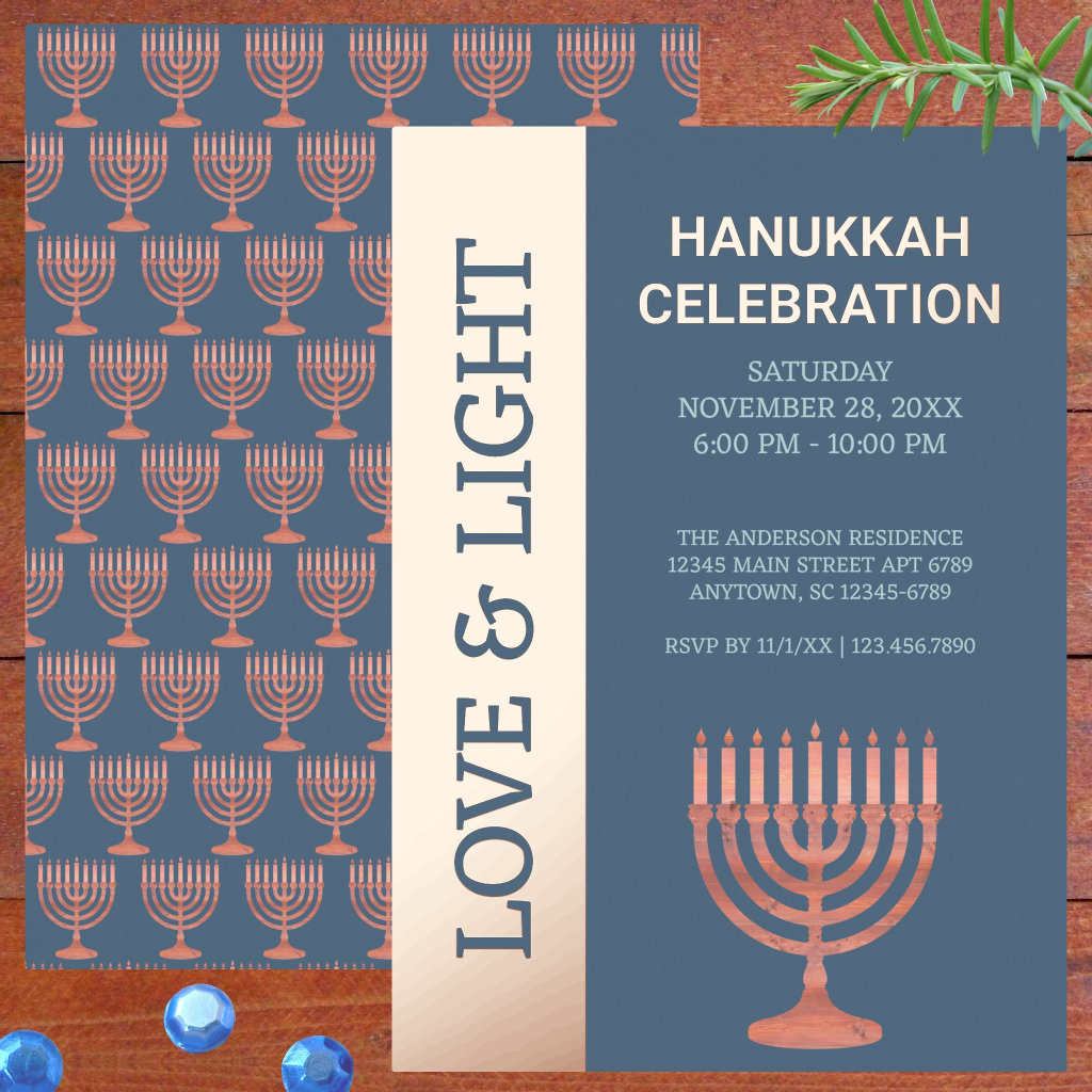 Hanukkah Rustic Menorah Festival Lights Elegant Foil Invitation